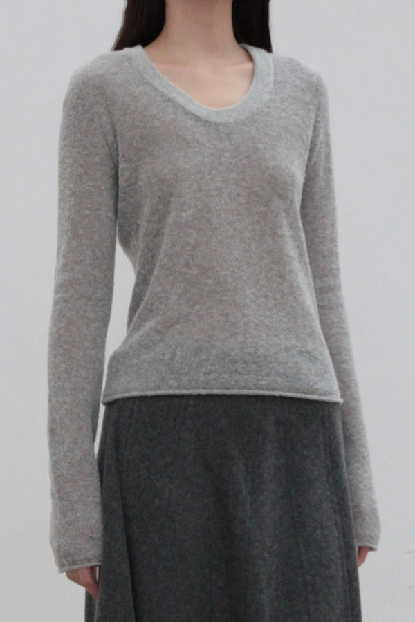 SWAYING 24 Autumn and Winter Low Round Neck Wool Bottoming Shirt SW-SW24AW1T21-QH Light Gray SW24AW1T22